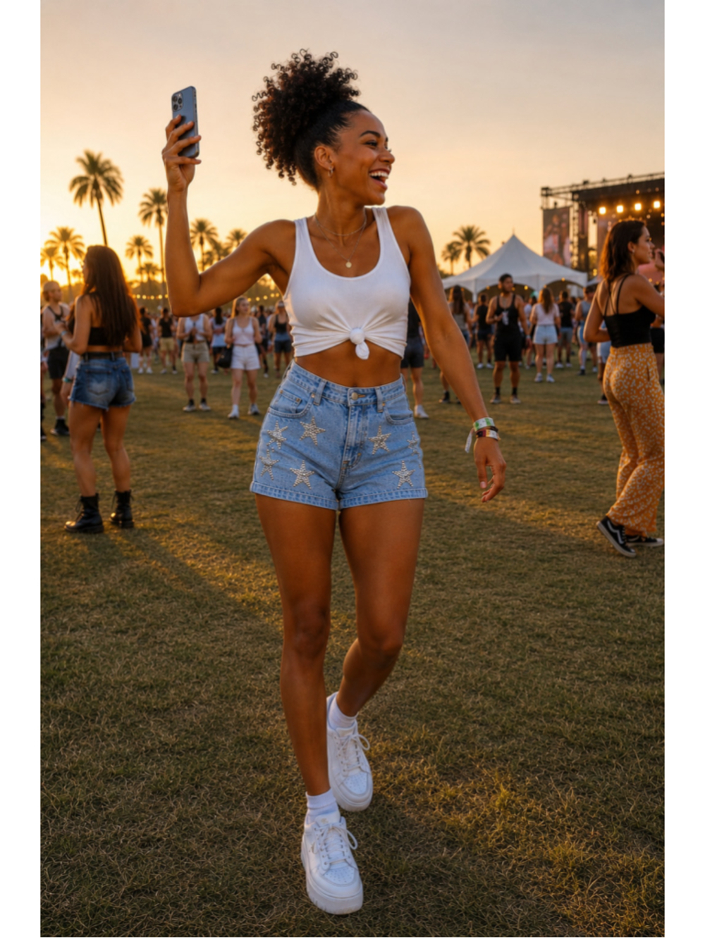 Why Dress Medium Light Wash Star Sequin Denim Shorts High Rise Festival Y2K